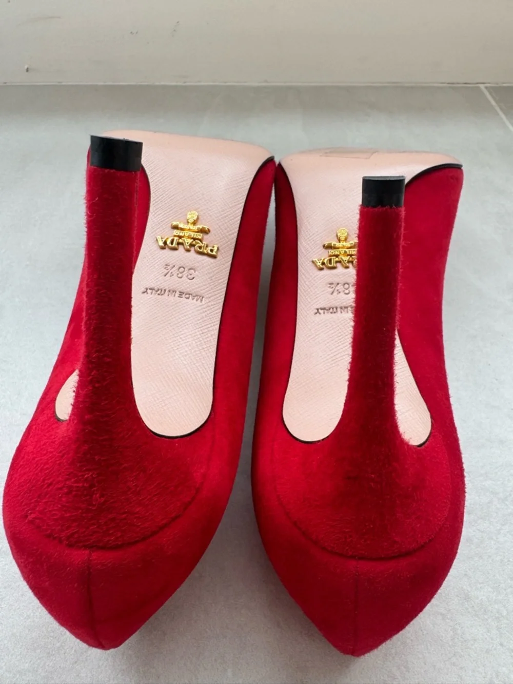 Prada Red Suede Pointed Toe Pumps